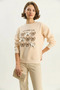 Women's Three-Thread Embroidered Beige Sweatshirt with Bow Embroidery and Ribbon Accessories - 4