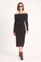 Women's Ribbed Madonna Collar Knitwear Black Dress - 3