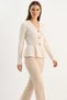 Women's Buttoned Waist-Fitted Pleated Cream Cardigan - 3