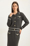 Women's Gold Button Detailed Long Skirted Knitwear Anthracite Top and Bottom Set - 5