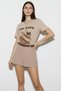 Women's V-Neck for Love Embroidery and Beading Oversized T-Shirt Beige - 6