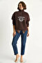 Women's Stand Collar Embroidered Zipper Detailed Embroidered Oversized Brown Sweatshirt