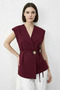 Women's Stylish Buttoned Belted Woven Burgundy Vest - 2