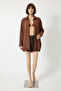 Women's Off-Shoulder Oversize Basic Wrinkled Brown Shirt - 3