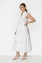 Women's Flounce Sleeve High Neck Lined Midi Brode White Dress - 2