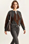 Women's Buttoned Diamond Patterned Basic Knitwear Anthracite Brown Sweater - 3