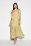 Women's Adjustable Strap Cape Detailed Lined Maxi Green Dress - 3