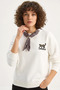 Women's Oversized White Sweatshirt with Scarf Detail and Leopard Embroidery - 5