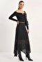 Women's Asymmetrical Cut Lined Lycra Lace Black Skirt - 2