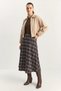 Women's Plaid Patterned A-Line Long Beige Navy Blue Skirt with Pocket Detail - 2