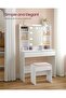 Dressing Table with LED Lights, 9 Bulbs, 3 Light Colours, Adjustable Brightness, Vanity Desk with Mirror, Adjustable Shelves, 2 Drawers, Makeup Desk, Modern White - 7