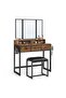 Dressing Table with Mirror and Stool, Vanity Table with Tri-Fold Mirror, 3 Drawers, Hair Dryer Holder, Makeup Desk, Industrial Style, Rustic Brown and Black