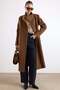 High Collar Double Breasted Long Coat Tütün 3176 - 4