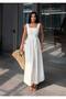 White Square Neck Strap Long Summer Dress 8148