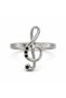Silver Color Music Themed Stylish Ring with Sun and Moon Figure and Black Stone Detail - 4