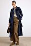 Shirt Collar Double-Breasted Water-Repellent Trench Coat Dark Blue 6819