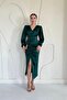 Emerald V-Neck Satin Dress