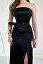 Black Strapless Satin Dress - 2