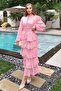 Pink Flounce Striped Layered Dress