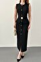 Black Gold Accessory Detailed Pocketed Dress - 4