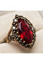 Bronze Women's Ring Authentic Copper Jewelry Margazite Worked Red Shuttle Cut Stone Victorian Style Adjustable - 6