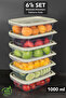 6-Piece Rectangular Storage Container - Stackable, Microwave Safe Food Organizer 1Lt Beige