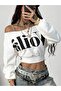 Women's Boat Neck Crop Voila Printed Sweatshirt