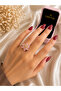 Pink Stone Flower Model Rotating Stress Ring – Gold Color Sparkling Adjustable Women's Ring - 2