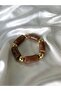 Women's Gold Detailed Marble Patterned Milk Coffee Elastic Bracelet - 3