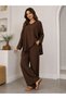 Women's Linen V-Neck Asymmetrical Cut Blouse and Wide-Leg Trousers Two-Piece Set - 5