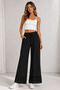 Women's Black Lace-Cuffed Cotton Linen Wide-Leg Trousers