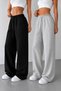 Sweatpants 2 Pieces Black Gray Wide Leg Comfortable Fit Ironed Stripes on the Front - 2