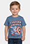 Toddlers Boy Crew Neck Short Sleeve Captain America Print T-Shirt, Dusty Blue