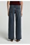 Wide Leg Fit Women's Blue Black Denim Jean Pants - 2