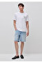 Men's Light Blue Cotton Blend 5-Pocket Regular Fit Bermuda Shorts - 3