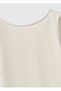 Women's Cream Cotton Blend Knitted Slim Fit Wide Collar T-Shirt - 3