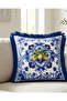 Amalfi Lemon Cobalt Blue Fringed Throw Pillow Cover - 2