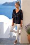 Italian Black Lace Collar 3/4 Sleeve Lined Elastic Waist Sequined Silk Woven Blouse 65 70 - 6