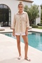 Beige Shirt Collar Short Sleeve Buttoned Mesh Pocket Belted Waist Embroidered Cotton Woven Jacket 53 60 - 5
