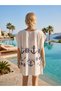Handcrafted Sewing and Flower Motif Printed Beach Dress Xl-2Xl Fits Large Sizes - 4