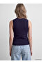 Navy Blue Crew Neck Women's Knitwear Tank Top - 4