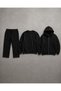 Unisex Design Straight Leg Baggy Sweatpants Crew Neck Sweatshirt Zippered Cardigan 3-Piece Set