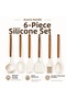 6-Piece Silicone Kitchen Utensil Set with Acacia Wood Handles – Spatula-Skimmer-Spoon-Brush – Non-Scratch, Pot-Friendly
