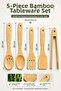 5 Pieces Bamboo Serving Set Serving Spoon Slotted Spoon Serving Fork Spatula Tongs Natural Bamboo Kitchen Utensils - 2