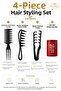 4-Piece Hair Styling Set Volume Comb Wave Comb Wax Comb Red One Spider Hair Wax - 2