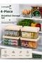 4-Piece Breakfast Organizer Set 1.25 Lt – Transparent Refrigerator Organizer with Locking Lid