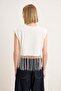 Ecru Plain Oversize Crew Neck Sleeveless Tassel Long 100% Cotton Knitted T-Shirt Twoss26Ts00256 - 6