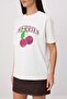 Ecru Cherry Printed Oversize/Wide Fit Short Sleeve 100% Cotton Knitted T-Shirt Twoss26Ts00123 - 3