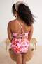 Pink Floral Patterned Large Size Bikini Bottom with Tie Detail on the Sides Tbbss26Cr00010 - 3