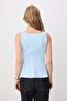 Mavi Peplum/Belden Oturmalı Kayık Yaka Esnek Örme Bluz TWOAW26BZ00229 - 4